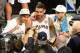 SAN ANTONIO, TX - JUNE 15: Tony Parker #9 , Tim Duncan #21 and Manu Ginobili #20 of the San Antonio Spurs pose for a picture against the Miami Heat during Game Five of the 2014 NBA Finals between the Miami Heat and San Antonio Spurs at AT&T Center on Jun