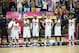 LONDON, ENGLAND - AUGUST 12: Chris Paul #13, Carmelo Anthony #15, LeBron James #6, Kevin Love #11, Kobe Bryant #10 and Kevin Durant #5 of the US Men's Senior National Team celebrates against Spain during their Men's Gold Medal Basketball Game on Day 16 of