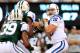 EAST RUTHERFORD, NJ - AUGUST 07: Quarterback Andrew Luck #12 of the Indianapolis Colts drops back to pass against the New York Jets during a preseason game at MetLife Stadium on August 7, 2014 in East Rutherford, New Jersey. (Photo by Alex Trautwig/Getty