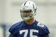 INDIANAPOLIS, IN - MAY 16: Second round draft pick Jack Mewhort #75 of the Indianapolis Colts works out during a rookie minicamp at the team complex on May 16, 2014 in Indianapolis, Indiana. (Photo by Joe Robbins/Getty Images)