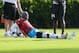 Jul 26, 2014; Spartanburg, SC, USA; Carolina Panthers quarterback Cam Newton (1) stretches during training camp at Gibbs Stadium. Mandatory Credit: Jim Dedmon-USA TODAY Sports
