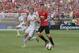 ANN ARBOR, MI - AUGUST 2: Ander Herrera #21 of Manchester United keeps the ball away from Gareth Bale #11 of Real Madrid during the first half of the Guinness International Champions Cup at Michigan Stadium on August 2, 2014, in Ann Arbor, Mich (Photo by