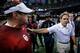 NEW ORLEANS, LA - JANUARY 02: Head coach Bob Stoops of the Oklahoma Sooners is congratulated by Nick Saban, head coach of the Alabama Crimson Tide during the Allstate Sugar Bowl at the Mercedes-Benz Superdome on January 2, 2014 in New Orleans, Louisiana.