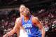 HOUSTON, TX - MARCH 27: Thaddeus Young #21 of the Philadelphia 76ers and Chandler Parsons #25 of the Houston Rockets battle for the rebound on March 27, 2014 at the Toyota Center in Houston, Texas. NOTE TO USER: User expressly acknowledges and agrees tha