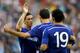 ARNHEM, NETHERLANDS - JULY 30: Fernando Torres (L) of Chelsea congratulates goal scorer, Nemanja Matic (C) during the pre season friendly match between Vitesse Arnhem and Chelsea at the Gelredome Stadium on July 30, 2014 in Arnhem, Netherlands. (Photo b