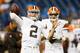 Johnny Manziel (left) may be in the process of unseating Brian Hoyer as the Browns' starting quarterback.