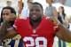 May 31, 2014; Los Angeles, CA, USA; San Francisco 49ers running back Carlos Hyde during the 2014 NFLPA Rookie Premiere at the Los Angeles Memorial Coliseum. Mandatory Credit: Gary A. Vasquez-USA TODAY Sports