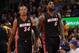 DENVER, CO - DECEMBER 30: Ray Allen #34 and LeBron James #6 of the Miami Heat look on against the Denver Nuggets on December 30, 2013 at the Pepsi Center in Denver, Colorado. NOTE TO USER: User expressly acknowledges and agrees that, by downloading and/or