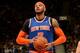 TORONTO, CANADA - April 11: Carmelo Anthony #7 of the New York Knicks attempts a free throw against the Toronto Raptors on April 11, 2014 at the Air Canada Centre in Toronto, Ontario, Canada. NOTE TO USER: User expressly acknowledges and agrees that, by