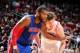 HOUSTON, TX - MARCH 1: Greg Monroe #10 of the Detroit Pistons battles for position against Omer Asik #3 of the Houston Rockets on March 1, 2014 at the Toyota Center in Houston, Texas. NOTE TO USER: User expressly acknowledges and agrees that, by download