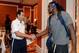 LAS VEGAS, NV - JULY 31: USA Mens National Basketball Team Head Coach Mike Krzyzewski shakes hands with Kenneth Faried #33 before leaving for practice at the Wynn Las Vegas on July 31, 2014 in Las Vegas, Nevada. NOTE TO USER: User expressly acknowledges a