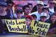 OAKLAND, CA - AUGUST 11: Fan holds up a sign in protest of the baseball strike during a game between the Seattle Mariners and the Oakland Athletics at the Oakland Coliseum in Oakland, California. The Mariners won the game 8-1. (Photo by Otto Greule/Gett