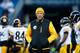 FOXBORO, MA - NOVEMBER 03: Defensive coordinator Dick LeBeau of the Pittsburgh Steelers watches his team warm up prior to the game against the New England Patriots at Gillette Stadium on November 3, 2013 in Foxboro, Massachusetts. (Photo by Jared Wickerh