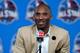 NEW ORLEANS, LA - FEBRUARY 16: Kobe Bryant of the Los Angeles Lakers addresses the media before the 2014 NBA All-Star game at the Smoothie King Center on February 16, 2014 in New Orleans, Louisiana. NOTE TO USER: User expressly acknowledges and agrees th
