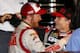 DAYTONA BEACH, FL - FEBRUARY 23: Dale Earnhardt Jr., driver of the #88 National Guard Chevrolet (left), celebrates with Jeff Gordon, driver of the #24 Drive To End Hunger Chevrolet, in victory lane after winning during the NASCAR Sprint Cup Series Dayton