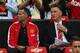 MANCHESTER, ENGLAND - AUGUST 12: Manchester United manager Louis Van Gaal with his coach Ryan Giggs on the bench as he makes his home debut during the Pre Season Friendly match between Manchester United and Valencia at Old Trafford on August 12, 2014 in