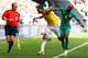 BRASILIA, BRAZIL - JUNE 19: Didier Zokora of the Ivory Coast competes for the ball with Juan Guillermo Cuadrado of Colombia during the 2014 FIFA World Cup Brazil Group C match between Colombia and Cote D'Ivoire at Estadio Nacional on June 19, 2014 in Bras