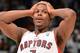 TORONTO, CANADA - April 30: Kyle Lowry #7 of the Toronto Raptors reacts to a play in Game Five of the Eastern Conference Quarterfinals against the Brooklyn Nets furing the 2014 NBA Playoffs on April 30, 2014 at the Air Canada Centre in Toronto, Ontario,