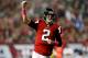 ATLANTA, GA - OCTOBER 07: Quarterback Matt Ryan #2 of the Atlanta Falcons celebrates a third quarter touchdown by running back Jacquizz Rodgers #32 against the New York Jets during their game at the Georgia Dome on October 7, 2013 in Atlanta, Georgia. (