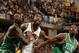 INDIANAPOLIS - DECEMBER 22: Roy Hibbert #55 of the Indiana Pacers fights for position against Brandon Bass #30 of the Boston Celtics on December 22, 2013 in Indianapolis, Indiana at Bankers Life Fieldhouse. NOTE TO USER: User expressly acknowledges and