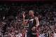 PORTLAND, OR - DECEMBER 28: Chris Bosh #1 of the Miami Heat celebrates after hitting the game winning three pointer against the Portland Trail Blazers on December 28, 2013 at the Moda Center Arena in Portland, Oregon. NOTE TO USER: User expressly acknow