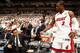 MIAMI, FL - JUNE 21: Head Coach Erik Spoelstra of the Miami Heat fist pumps Dwyane Wade #3 prior to Game Five of the 2012 NBA Finals against the Oklahoma City Thunder at American Airlines Arena on June 21, 2012 in Miami, Florida. NOTE TO USER: User expre