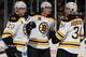 UNIONDALE, NY - JANUARY 27: Daniel Paille #20, Loui Eriksson #21 and Carl Soderberg #34 of the Boston Bruins celebrate a goal in an NHL hockey game against the New York Islanders at Nassau Veterans Memorial Coliseum on January 27, 2014 in Uniondale, New