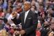 Mar 24, 2014; Los Angeles, CA, USA; Milwaukee Bucks head coach Larry Drew reacts during the game against the Los Angeles Clippers at Staples Center. The Clippers defeated the Bucks 106-98. Mandatory Credit: Kirby Lee-USA TODAY Sports