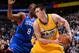 DENVER, CO - MARCH 21: Danilo Gallinari #8 of the Denver Nuggets controls the ball against Damien Wilkins #8 of the Philadelphia 76ers on March 21, 2013 at the Pepsi Center in Denver, Colorado. NOTE TO USER: User expressly acknowledges and agrees that, by