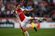 AMSTERDAM, NETHERLANDS - MARCH 09: Daley Blind of Ajax clears the ball away from Elvis Manu of Cambuur during the Eredivisie match between Ajax Amsterdam and SC Cambuur Leeuwarden at Amsterdam Arena on March 9, 2014 in Amsterdam, Netherlands. (Photo by