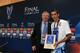 LISBON, PORTUGAL - MAY 24: In this handout image provided by UEFA, Sir Alex Ferguson poses with Real Madrids Angel Di Maria after presenting him with the Man Of The Match award during the post match press conference after the UEFA Champions League final