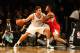 Dec 12, 2013; Brooklyn, NY, USA; Brooklyn Nets center Brook Lopez (11) drives against Los Angeles Clippers center DeAndre Jordan (6) during the first quarter at Barclays Center. Mandatory Credit: Anthony Gruppuso-USA TODAY Sports