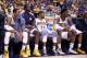 INDIANAPOLIS, IN - MAY 13: George Hill #3, Lance Stephenson #1, Paul George #24 and Roy Hibbert #55 of the Indiana Pacers watch from the bench in the fourth quater of the 102-79 loss to the Washington Wizards in Game 5 of the Eastern Conference Semifinal