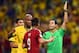 FORTALEZA, BRAZIL - JULY 04: Teofilo Gutierrez of Colombia protests to referee Carlos Velasco Carballo during the 2014 FIFA World Cup Brazil Quarter Final match between Brazil and Colombia at Castelao on July 4, 2014 in Fortaleza, Brazil. (Photo by Jami