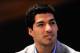 BARCELONA, SPAIN - MAY 14: Luis Suarez of Liverpool faces the media during the presentation as new Ambassador for 888poker on May 14, 2014 in Barcelona, Spain. (Photo by David Ramos/Getty Images)