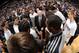 SAN ANTONIO, TX - JUNE 15: Gregg Popovich of the San Antonio Spurs speaks to his team before Game Five of the 2014 NBA Finals between the Miami Heat and San Antonio Spurs at AT&T Center on June 15, 2014 in San Antonio, Texas. NOTE TO USER: User expressly