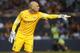 KANSAS CITY, KS - JULY 23: Willy Caballero #13 of Manchester City directs his teammates against the Sporting KC defense on July 23rd at Sporting Park in Kansas City, Kansas. (Photo by Kyle Rivas/Getty Images)