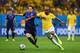 BRASILIA, BRAZIL - JULY 12: Daley Blind of the Netherlands challenges Maicon of Brazil during the 2014 FIFA World Cup Brazil Third Place Playoff match between Brazil and the Netherlands at Estadio Nacional on July 12, 2014 in Brasilia, Brazil. (Photo by
