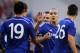 ARNHEM, NETHERLANDS - JULY 30: Oriol Romeu (C) of Chelsea congratulates goal scorer, Nemanja Matic during the pre season friendly match between Vitesse Arnhem and Chelsea at the Gelredome Stadium on July 30, 2014 in Arnhem, Netherlands. (Photo by Dean M