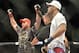 Aug 16, 2014; Bangor, ME, USA; Tim Boetsch (red gloves) is victorious over Brad Tavares (blue gloves) by knockout after their middleweight bout in UFC Fight Night 47 at Cross Insurance Center. Mandatory Credit: Gregory J. Fisher-USA TODAY Sports