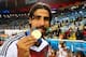 RIO DE JANEIRO, BRAZIL - JULY 13: Sami Khedira of Germany celebrates with his medal after defeating Argentina 1-0 in extra-time during the 2014 FIFA World Cup Brazil Final match between Germany and Argentina at Maracana on July 13, 2014 in Rio de Janeiro