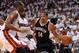 May 6, 2014; Miami, FL, USA; Brooklyn Nets guard Shaun Livingston (14) drives to the basket as Miami Heat center Chris Bosh (1) during the second half in game one of the second round of the 2014 NBA Playoffs at American Airlines Arena. Mandatory Credit: S