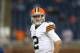 DETROIT, MI - AUGUST 09: Johnny Manziel #2 of the Cleveland Browns warms up prior to the start of the preseason game against the Detroit Lions at Ford Field on August 9, 2014 in Detroit, Michigan. The Lions defeated the Browns 13-12 in a preseason game.