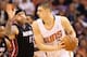 PHOENIX, AZ - FEBRUARY 11: Alex Len #21 of the Phoenix Suns looks to pass against Chris Andersen #11 of the Miami Heat during the NBA game at US Airways Center on February 11, 2014 in Phoenix, Arizona. The Heat defeated the Suns 103-97. NOTE TO USER: Us