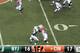 Allen's hands are not extended, showing a lack of control and balance.