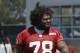Offensive guard Joe Looney is forced to handle the work in Alex Boone's absence.