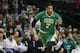 Mar 17, 2014; Dallas, TX, USA; Boston Celtics center Jared Sullinger (7) reacts after scoring during the second quarter against the Dallas Mavericks at American Airlines Center. Mandatory Credit: Kevin Jairaj-USA TODAY Sports
