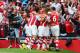 LONDON, ENGLAND - AUGUST 16: Aaron Ramsey of Arsenal is mobbed by team mates after his goal during the Barclays Premier League match between Arsenal and Crystal Palace at Emirates Stadium on August 16, 2014 in London, England. (Photo by Clive Mason/Gett