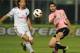 PALERMO, ITALY - MAY 10: Javier Pastore (R) of Palermo and Andrea Pirlo of Palermo compete for the ball during the Tim Cup between US Citta di Palermo and AC Milan at Stadio Renzo Barbera on May 10, 2011 in Palermo, Italy. (Photo by Tullio M. Puglia/Get