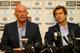 LONDON, ENGLAND - NOVEMBER 25: Tony Pulis speaks as Chairman Steve Parish looks on during a press conference after being unveiled as the new Crystal Palace Manager on November 25, 2013 in London, England. (Photo by Clive Rose/Getty Images)